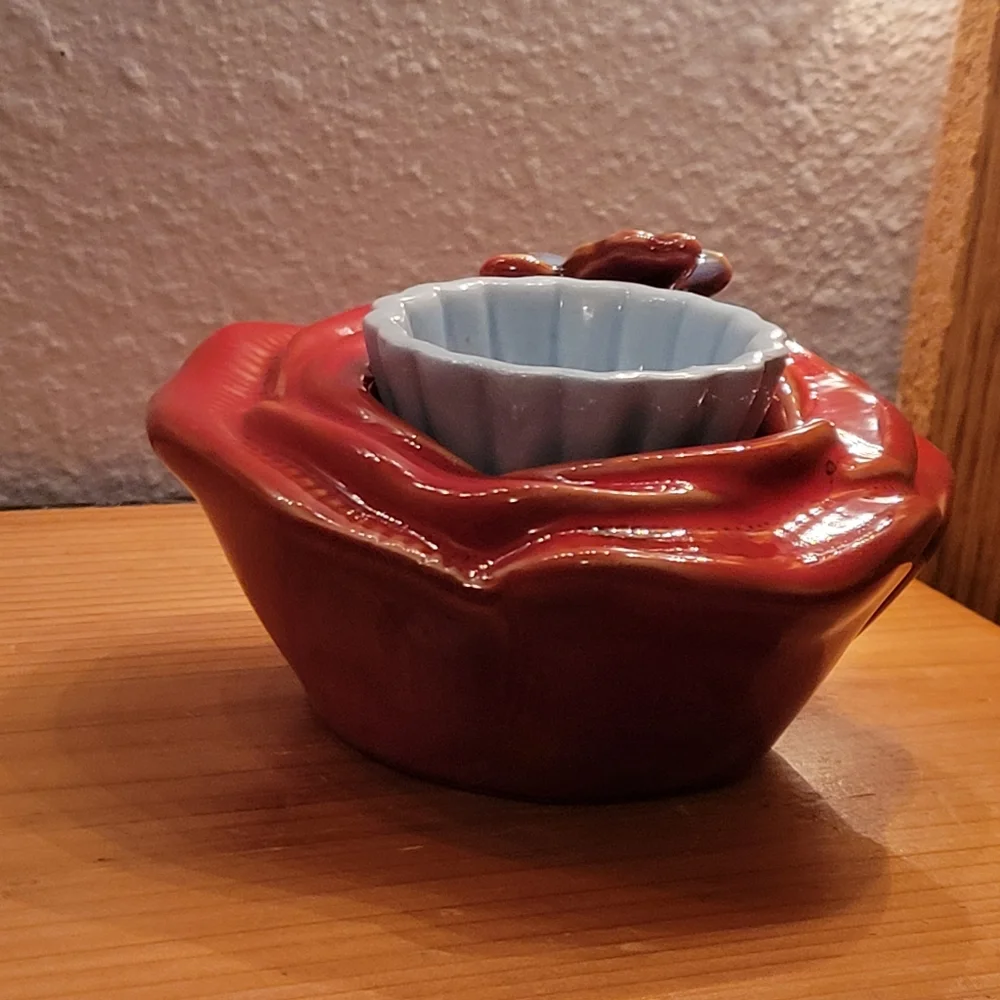 Vtg Ceramic Butterfly Flower Votive Candle Holder Removable Inner Ceramic Liner